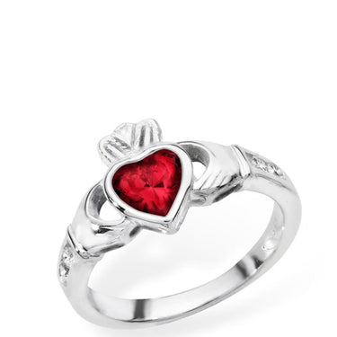 Sterling Silver Claddagh Birthstone Ring - July