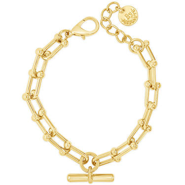 Gold chain bracelet with a clasp on a white background