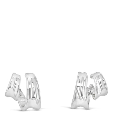 Pair of silver hoop earrings on a white background