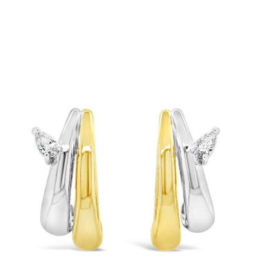 Pair of earrings in silver and gold on a white background
