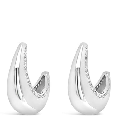 Pair of silver hoop earrings on a white background