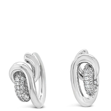 Pair of silver hoop earrings on a white background