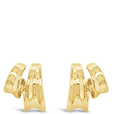 Gold earrings with 'M' initials on a white background