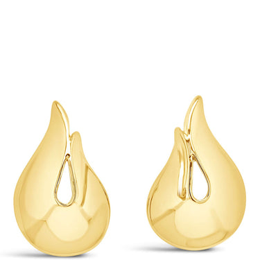 Gold teardrop earrings on a white background