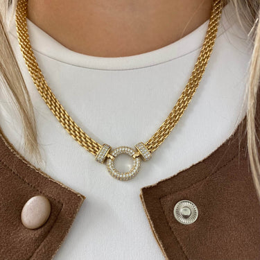 Absolute Gold Pave Crystal Circle & Flat Link Necklace