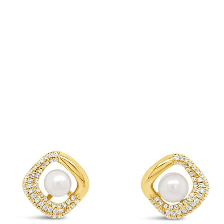 Absolute Gold Pearl Halo Stud Earrings