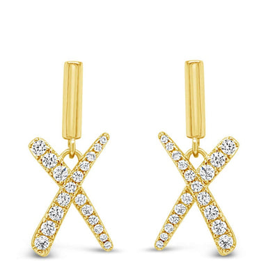 Gold 'X' shaped earrings on a white background
