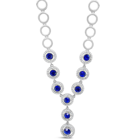 Absolute Midnight Blue Halo Design Silver Circles Necklace