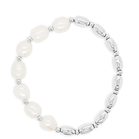 Absolute Silver Bead & Pearl Stretch Bracelet