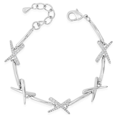 Silver bracelet with star-shaped links on a white background
