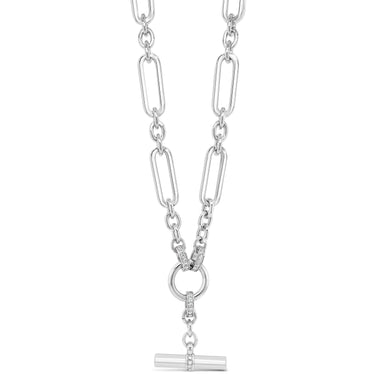 Silver chain necklace with a pendant on a white background