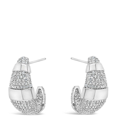 Pair of silver hoop earrings on a white background