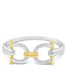 Two-tone ring with silver and gold links on a white background