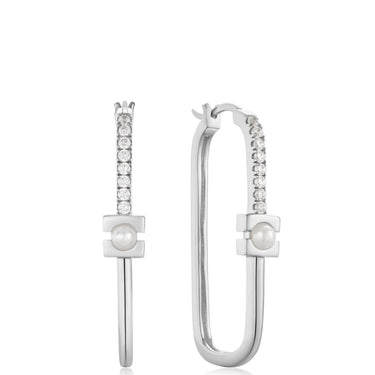 Ania Haie Modern Muse Silver Pearl Modernist Oval Earrings