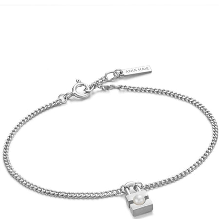 Ania Haie Modern Muse Silver Pearl Padlock Bracelet