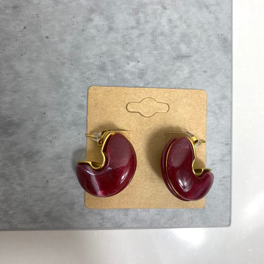 BeJeweled At Soul Gold Burgundy Stone Chubby Hoop Earrings
