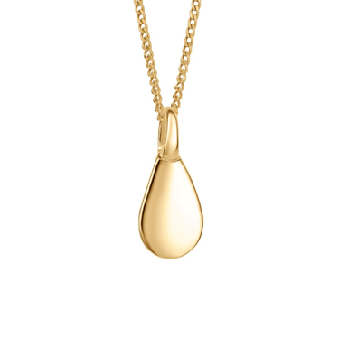 ladies engravable gold teardrop pendant on gold chain