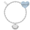 Silver beaded bracelet with a round pendant on a white background, featuring the brand 'Engravable'.