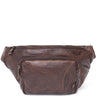 Brown leather waist bag on a white background