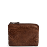 Brown leather pouch with a zipper on a white background