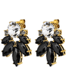 Pair of earrings with black and gold stones on a white background
