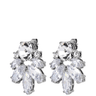 Pair of silver earrings with clear gemstones on a white background