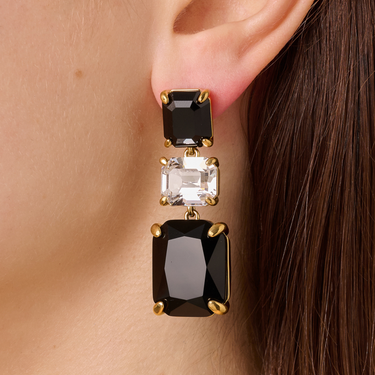 DYRBERG/KERN Esmara Gold Drop Earrings - Black/Crystal