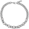 Silver chain bracelet with clear gemstones on a white background