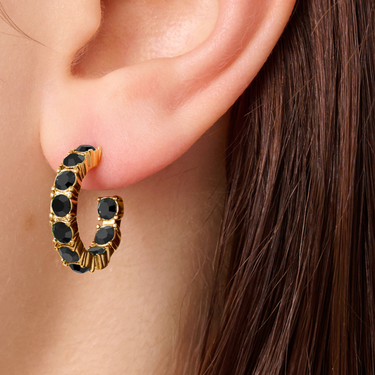 DYRBERG/KERN Raquel Gold Hoop Earrings - Black