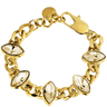 Gold chain bracelet with heart-shaped crystals on a white background