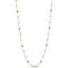 Multicolored beaded necklace on a white background