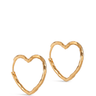 Gold heart-shaped hoop earrings on a white background