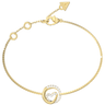Gold bracelet with a heart-shaped clasp on a white background