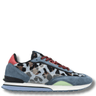 Multicolored sneaker with a patterned design on a white background