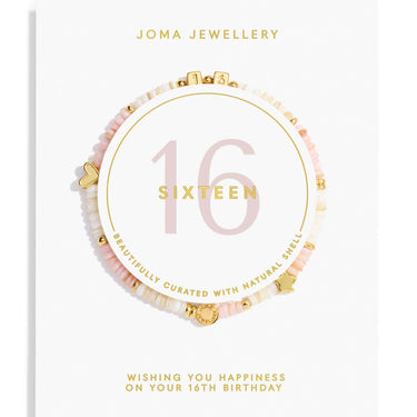 Joma Jewellery bracelet with 'SIXTEEN' on a white card