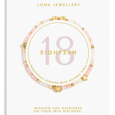 Joma Jewellery 18th birthday card with a bracelet on a white background