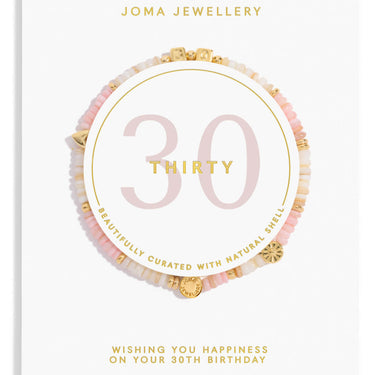 Joma Jewellery birthday card with a bracelet design and '30' on a white background