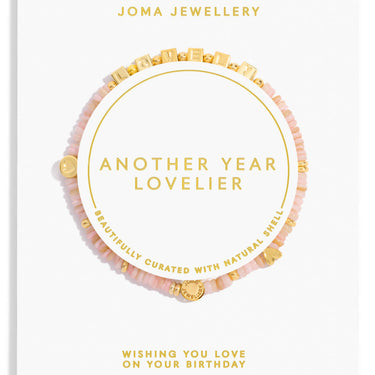 Joma Jewellery card with a beaded bracelet design and text on a white background