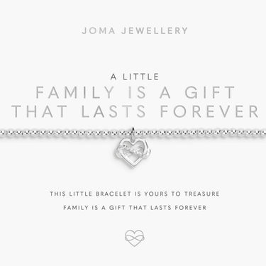 Silver bracelet with heart design on a Joma Jewellery card.
