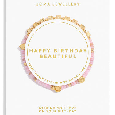 Joma Jewellery birthday card with a beaded bracelet design on a white background