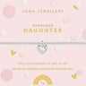 Joma Jewellery bracelet packaging with heart charm on a pink background