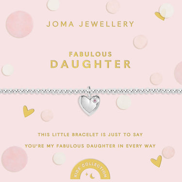 Joma Jewellery bracelet packaging with heart charm on a pink background