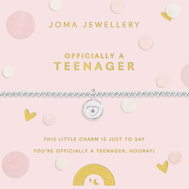 Joma Jewellery 'Officially a Teenager' bracelet packaging on a white background