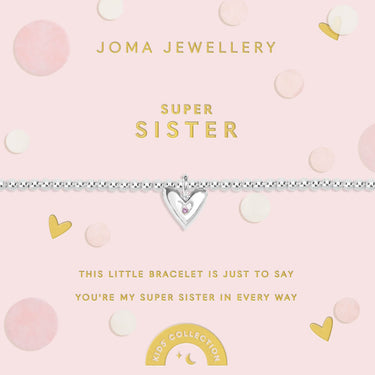 Joma Jewellery 'Super Sister' bracelet packaging on a white background