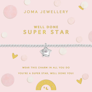 Joma Jewellery 'Well Done Super Star' bracelet packaging on a white background