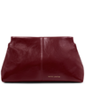 Red leather clutch bag with 'Katie Loxton' branding on a white background