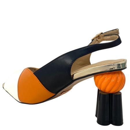 Una Healy Monochrome & Orange Sling Back Sandals