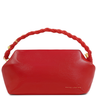 Red handbag with braided handle on a white background