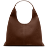 Brown leather handbag on a white background