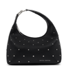 Black handbag with silver studs on a white background